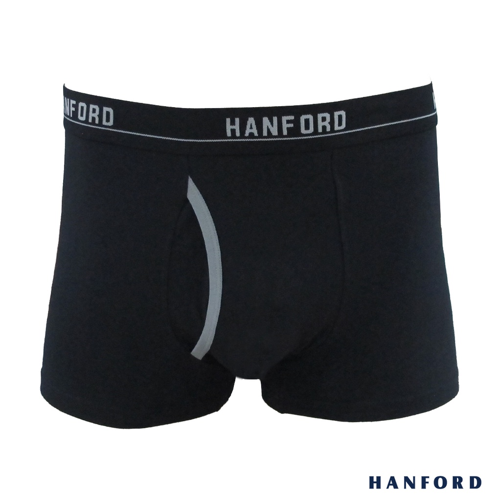 Hanford Men Cotton w/ Spandex Boxer Briefs w/ Fly Opening Benson-Black ...