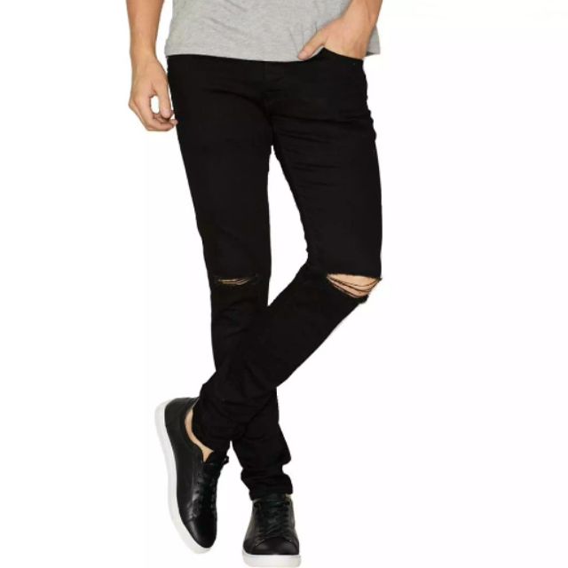Men’s Black Knee Ripped jeans | Shopee Philippines