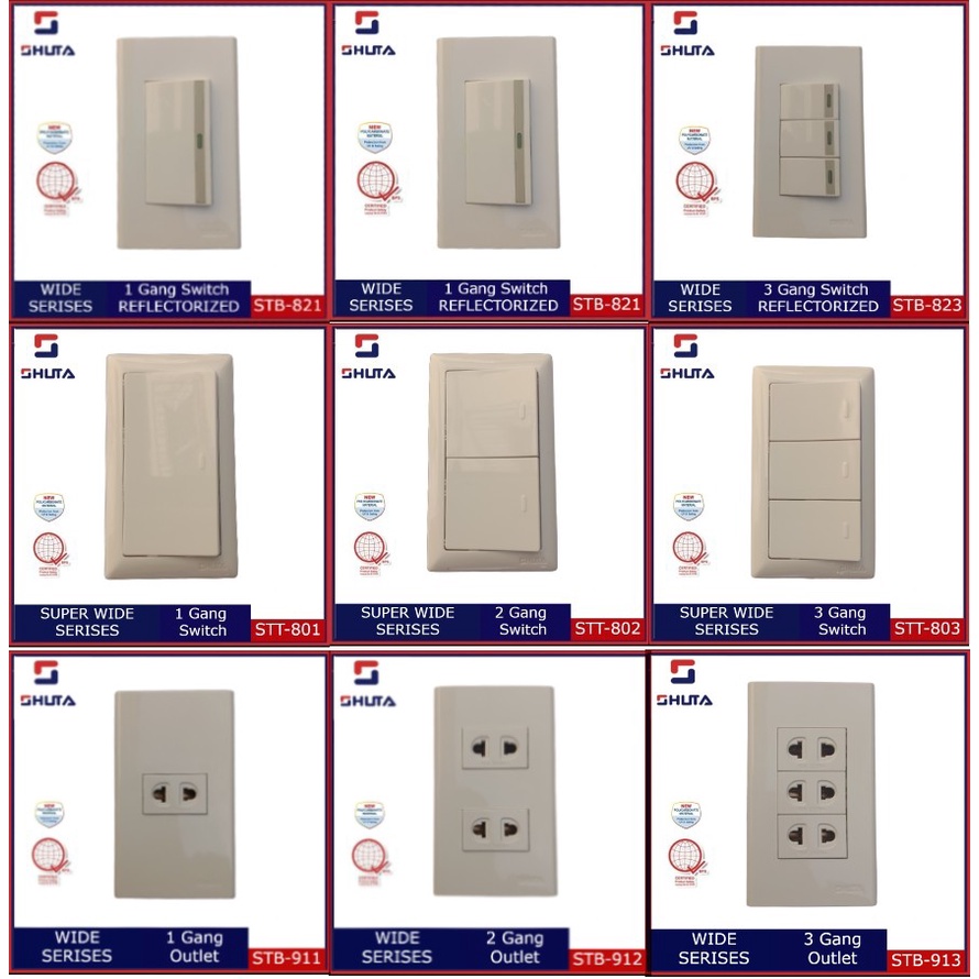 SHUTA Wide Serises 1 , 2 , 3 Gang Outlet /Switch | Shopee Philippines