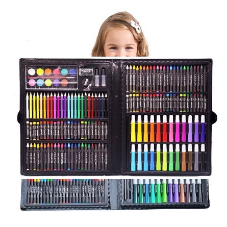 208pcs Kids Drawing Set Water-Based Drawing Set Colored Pencils Oil Pastels  Watercolor Paints Portable Art Box For Children Gift school gift -pink
