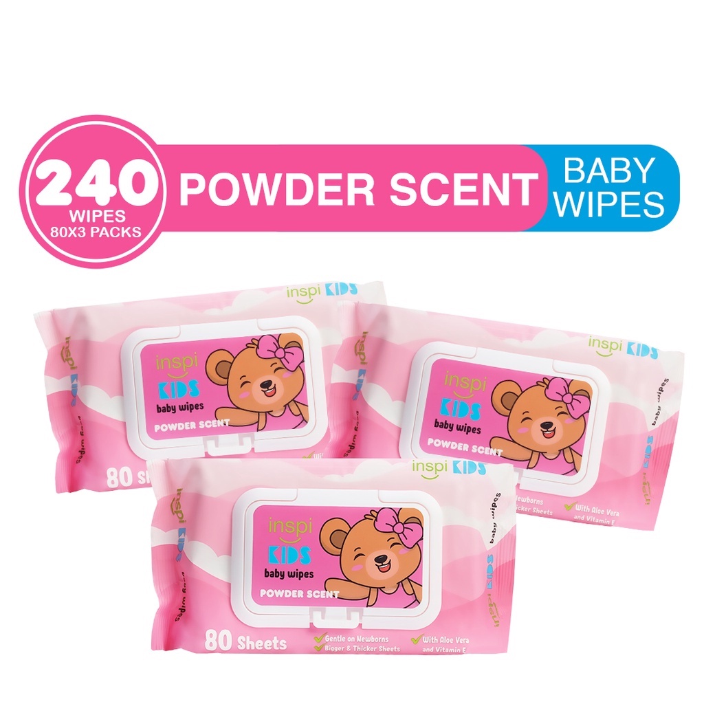 INSPI Babies Baby wipes Powder Scent 240 Tender sheets 3 Packs Wet