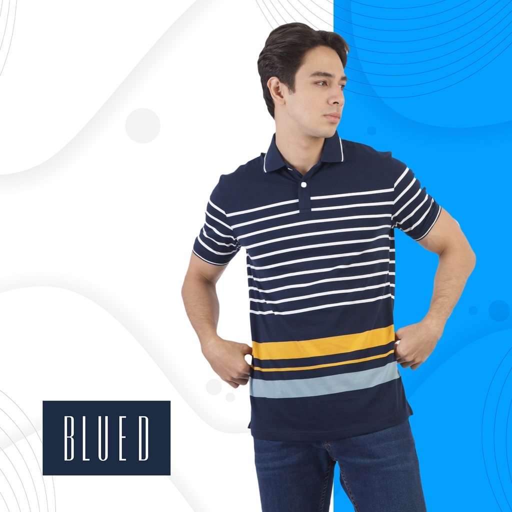 Blued Men's ARJUN Pique Polo Shirt / Navy (Stripe Polo shirt shirts ...