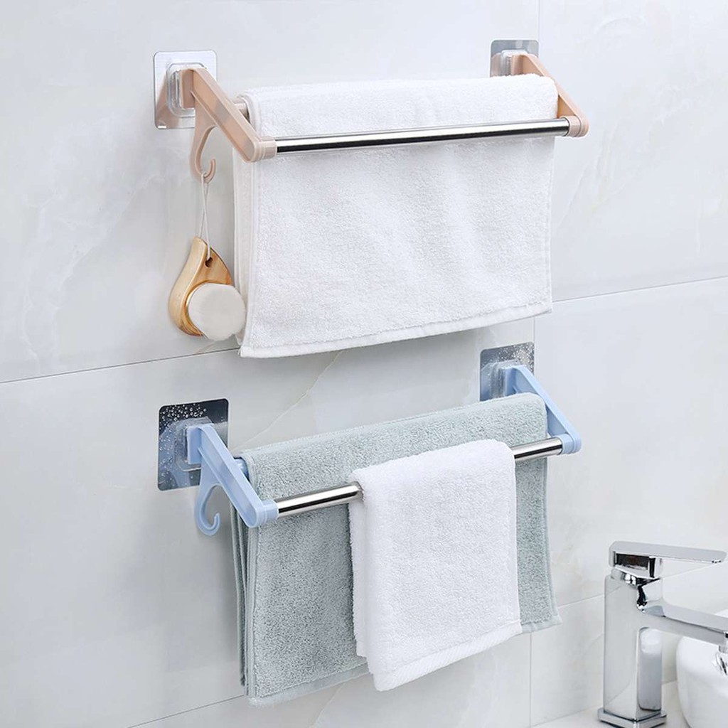 PD Wall Mounted Double Layer Towel Rack with Hook Adhesive Stainless ...