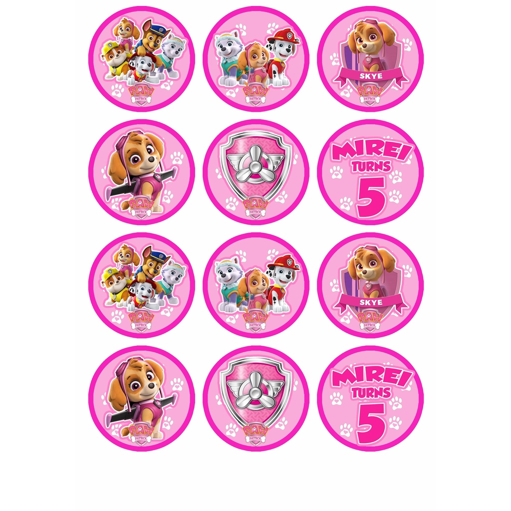 12 PCS PAW PATROL PINK CUPCAKE TOPPER WITH CUSTOMIZED NAME AND AGE ...