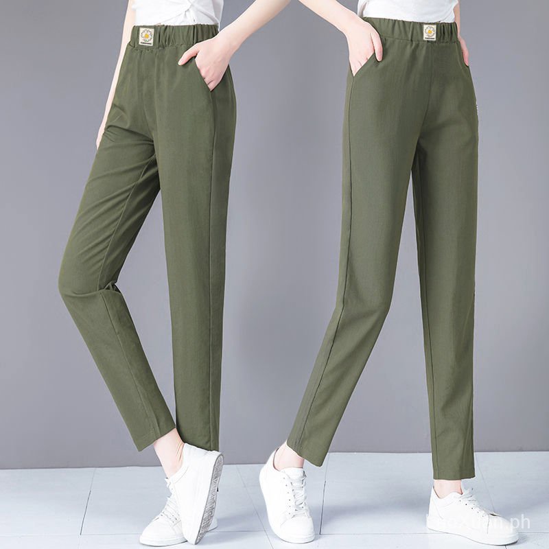 women pants fashion plus size wide leg stretchable high waist casual Loose  Plain trousers Thin Large Faux Cotton Linen Slimming Harem