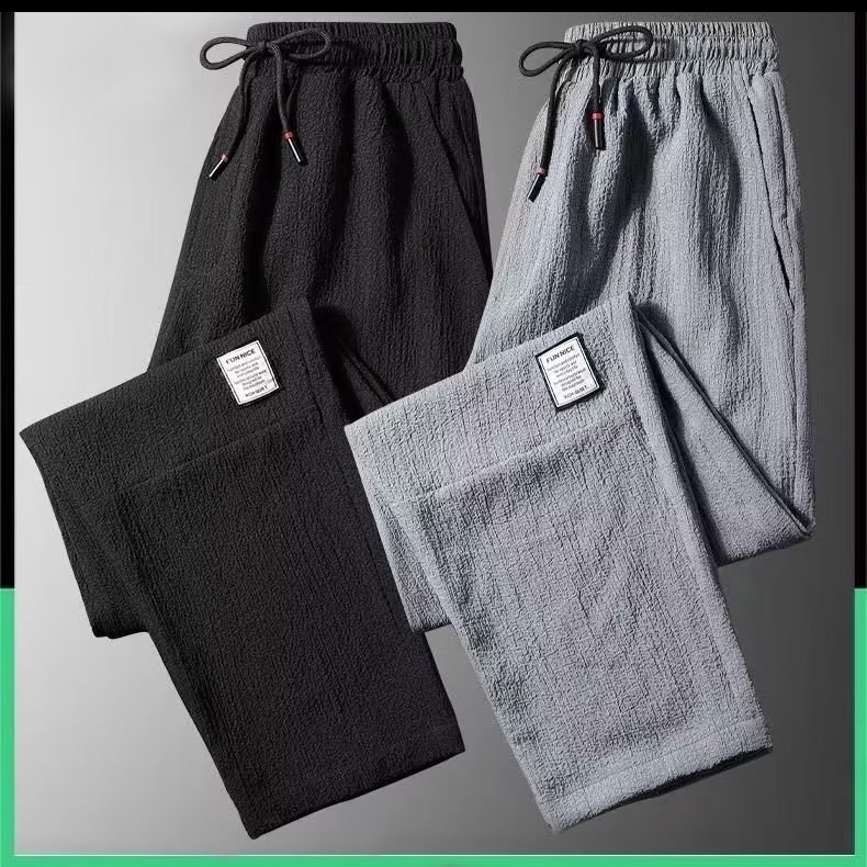 【3-colors】M-5XL Men's Plain Ice Silk Straight Pants Korean Style Loose ...