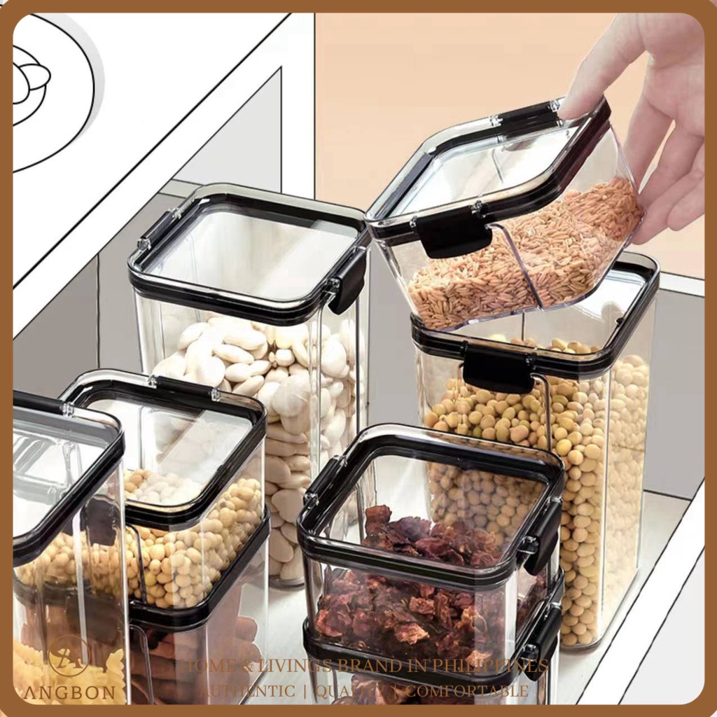 Angbon Stackable Cereal Jar Moisture-Proof Kitchen Storage Box Square ...