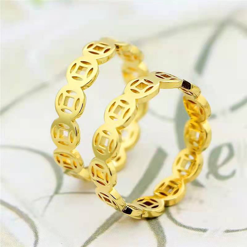 Vintage Titanium Steel Coin Ring Stainless Steel Fortune Transfer Ring ...