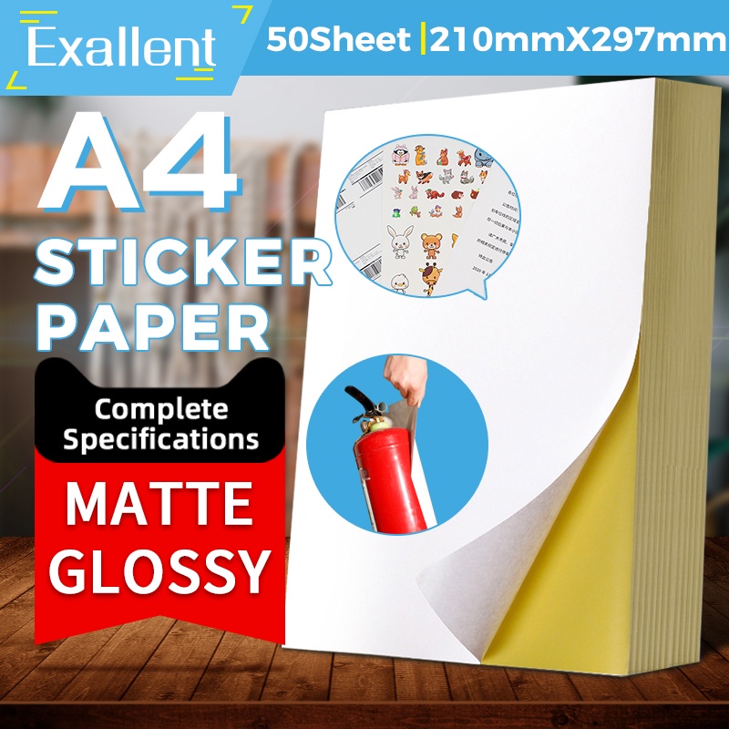 Matte & Glossy Label LOGO Photo Sticker Paper A4 Super Sticky 50Sheets ...