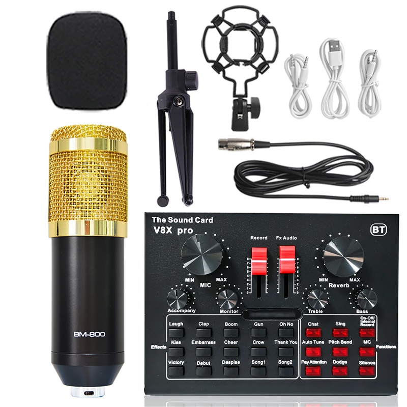 BM 800 Condenser Microphone Sound Card V8XPRO Tripod Professional