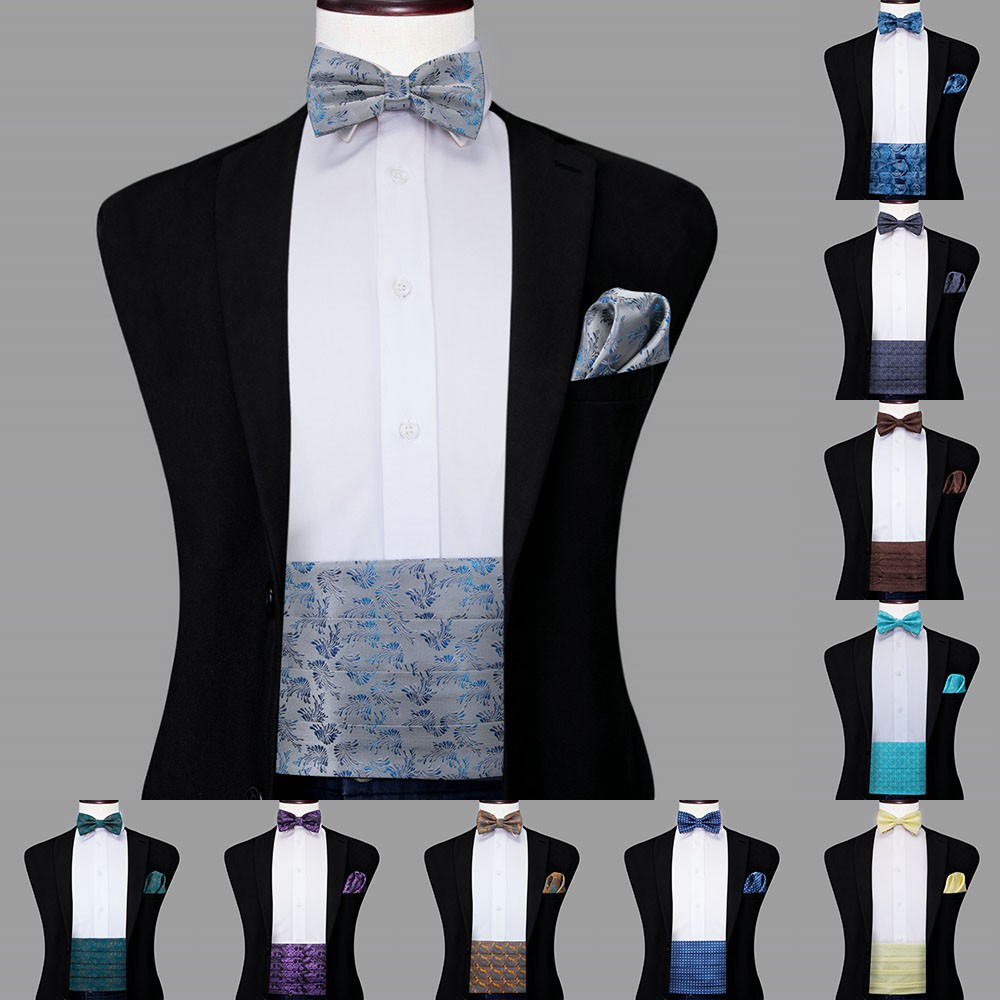 insHiTie Classic Silk Paisley Cummerbunds for Men Tuxedo Elastic Belt