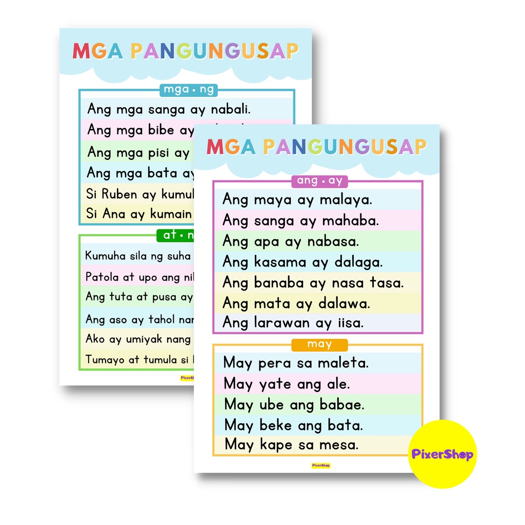 2 PCS. MGA PANGUNGUSAP EDUCATIONAL POSTERS/A4 SIZE TAGALOG READING ...