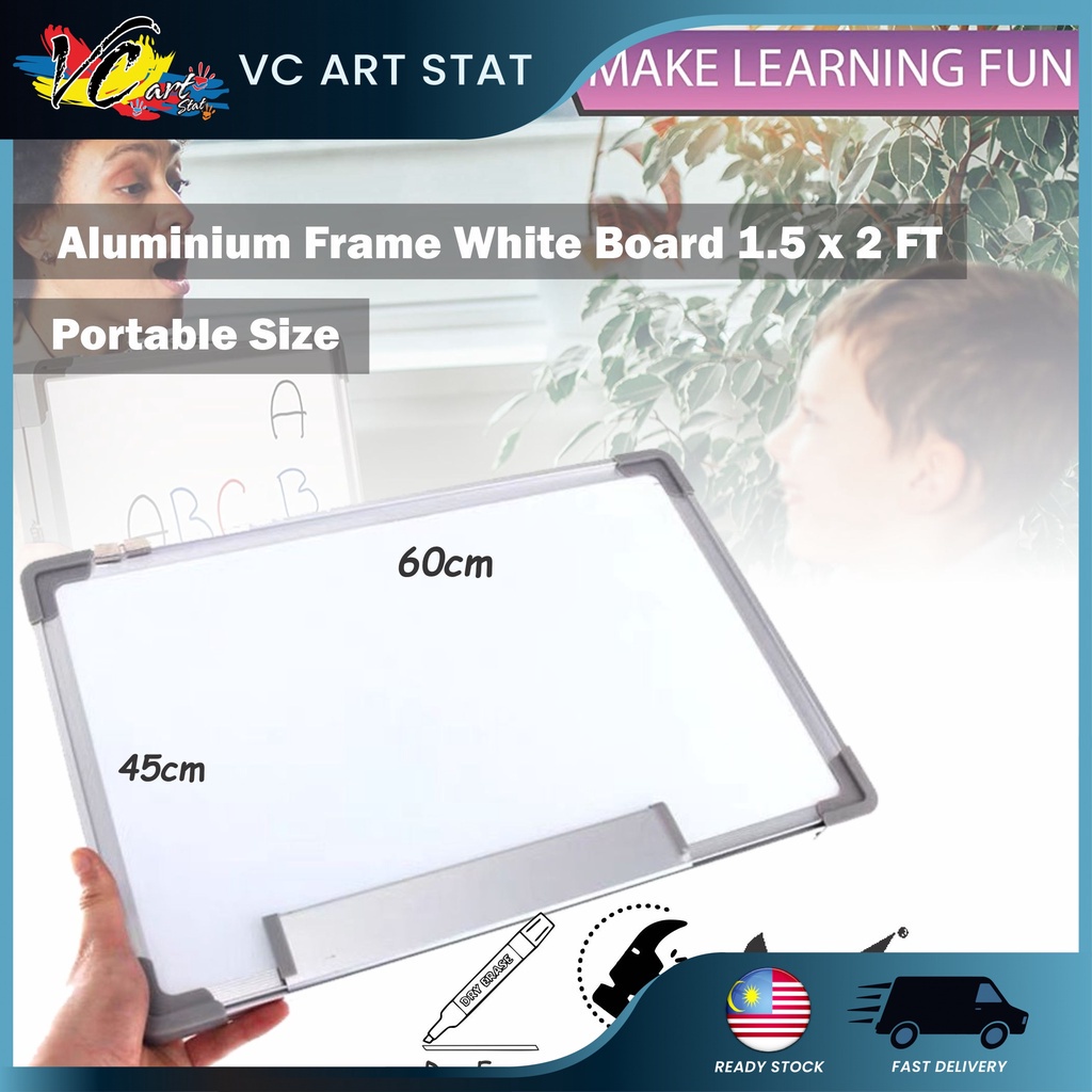 Whiteboard Aluminium Frame Melamine 45x60cm (1