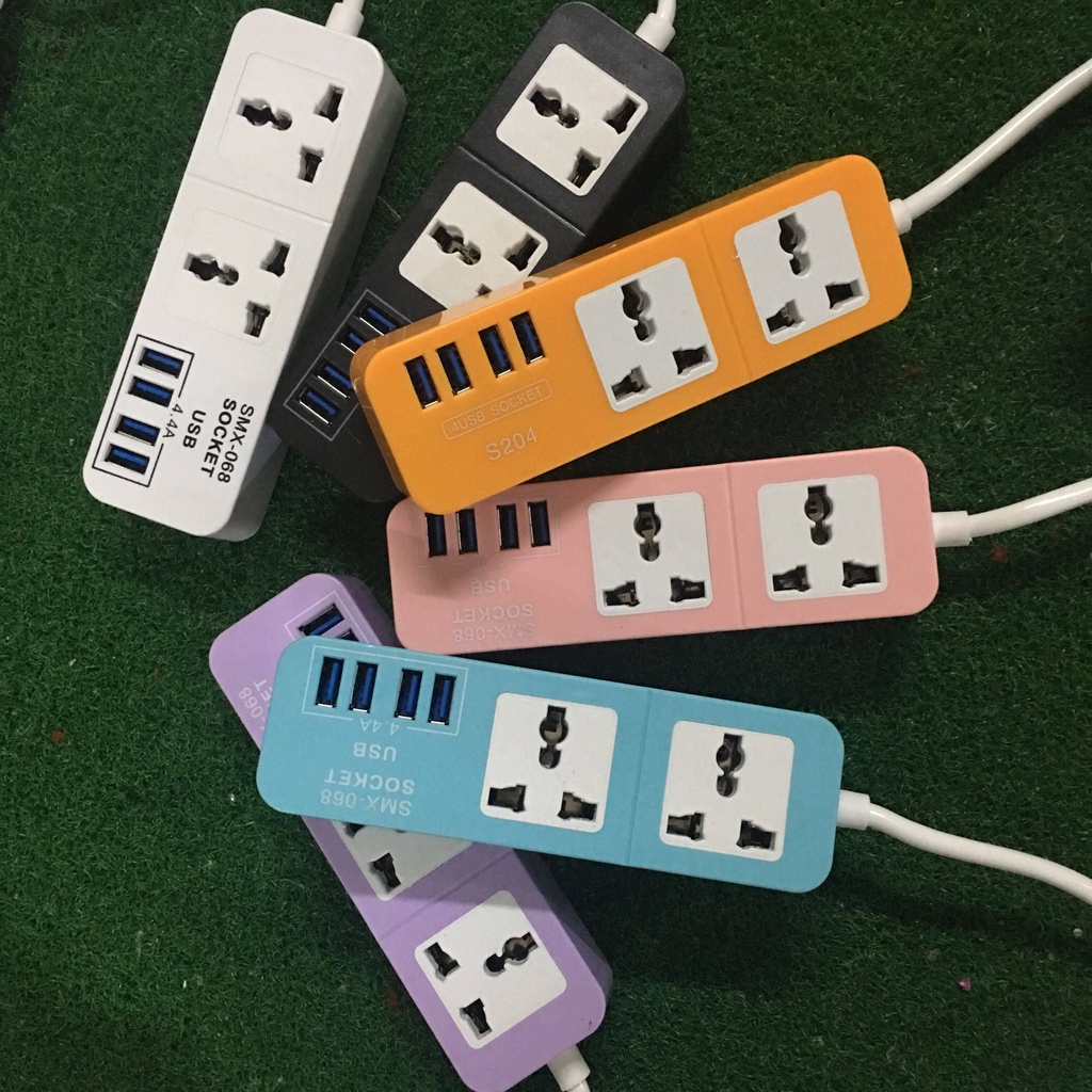 Candy Color Power Universal Socket 4 USB Ports 2 British Power Socket ...