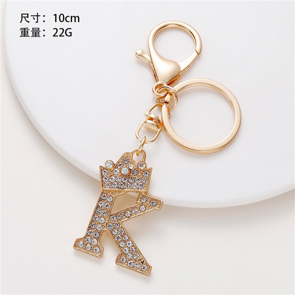 New 26 Letter Crystal Rhinestone Crown Keychain Charm Gold Key Ring ...