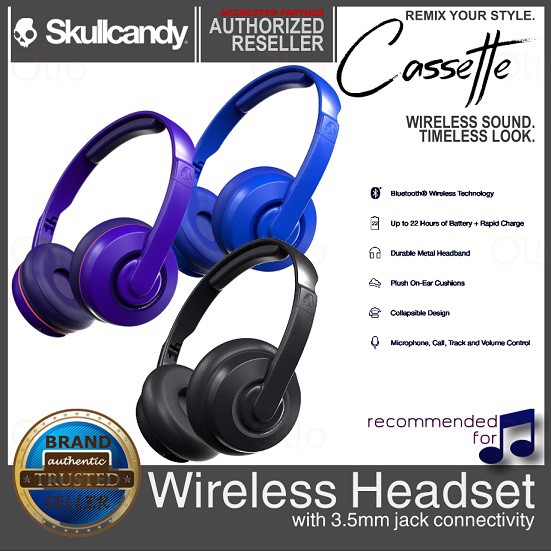 SKULLCANDY CASSETTE Wireless OnEar Headphones Microphone Durable Collapsible Bluetooth