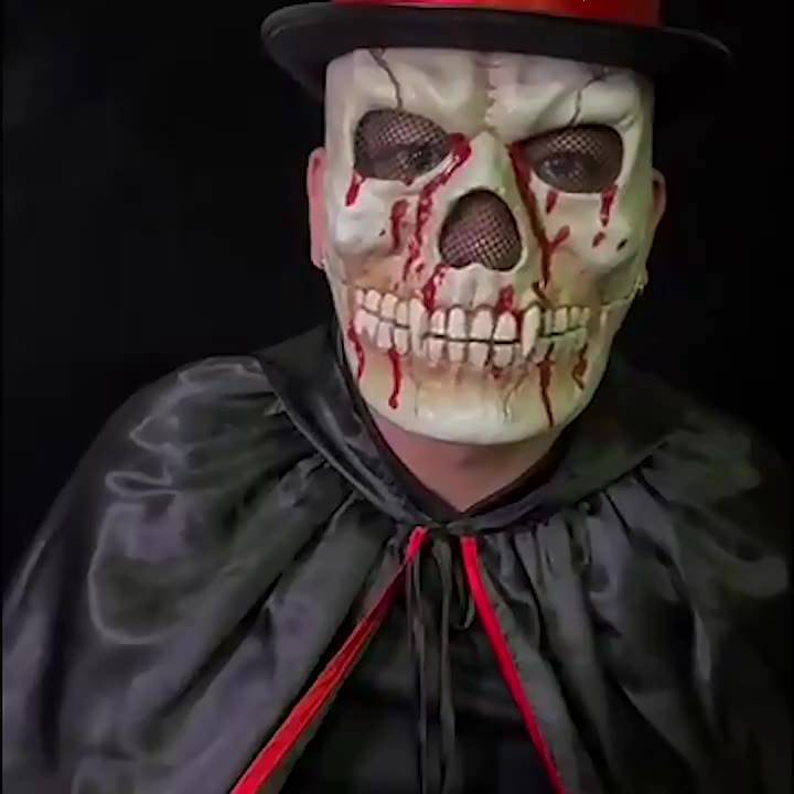 Halloween Skeleton Mask Movable Jaw Cosplay Full Head Skull Mask Party ...