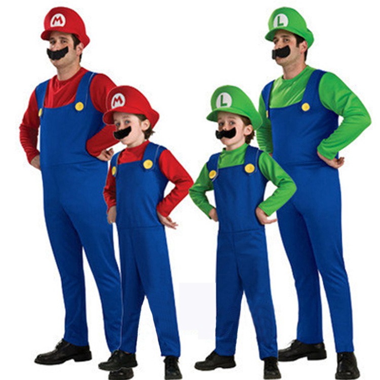 Adults Kids Super Mario Bros Cosplay Costume Set Halloween Clothing Men  Women Family Set