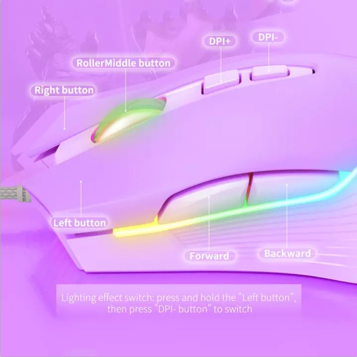 Onikuma Cw905 Purple Rgb Wired Gaming Mouse Usb Game Mice 7 Buttons Design Breathing Led Colors 