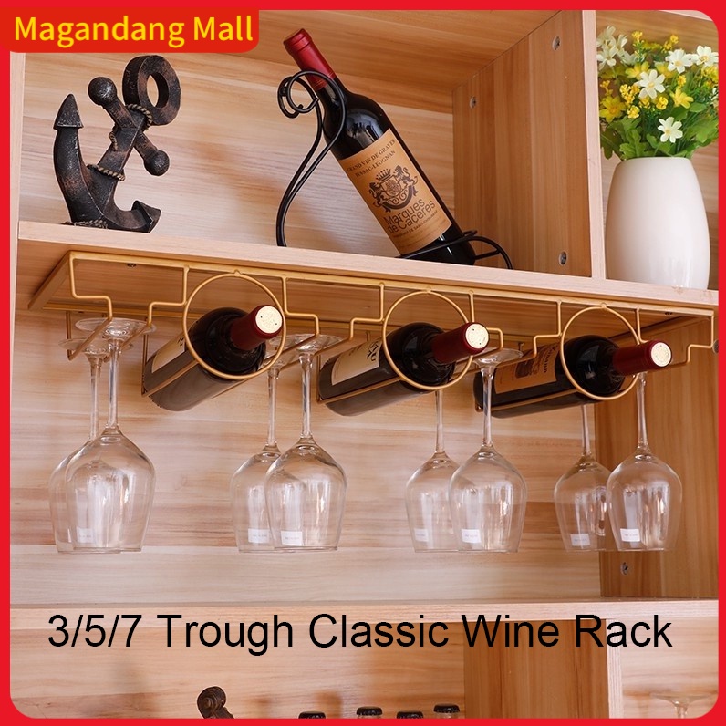 Wine Rack 3/5/7 Trough Classic Inverted Wallmounted Goblet Wine Rack