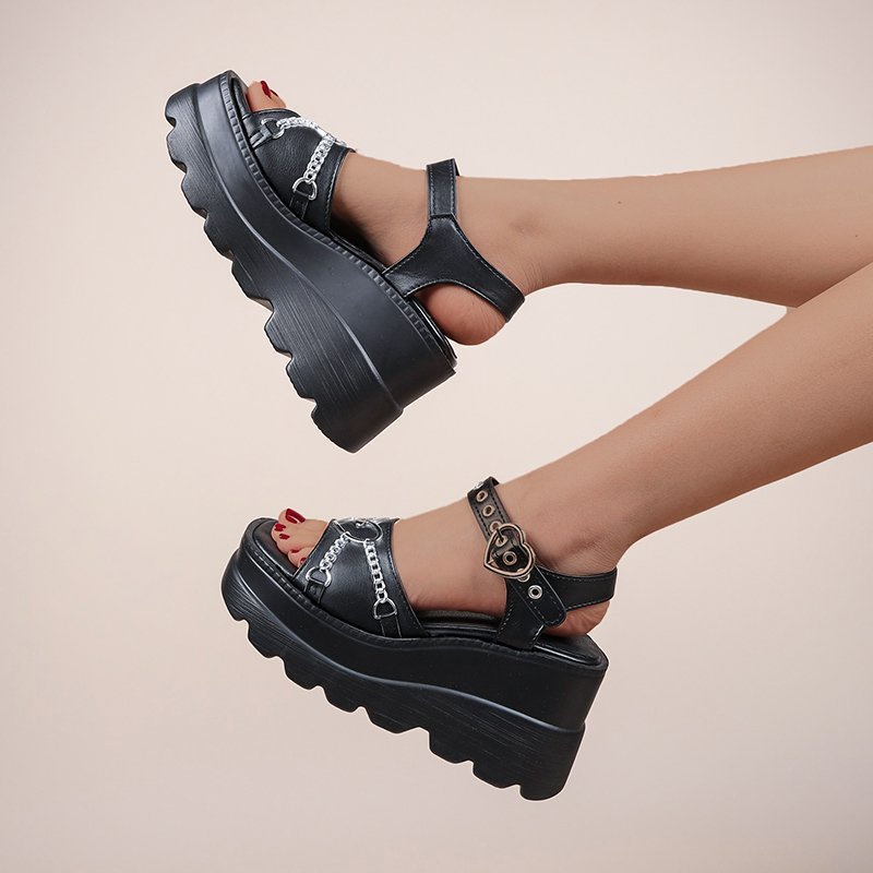 Women's 8.5cm/3.35inches Wedge Platform Hook & Loop Ankle Strap Sandal ...