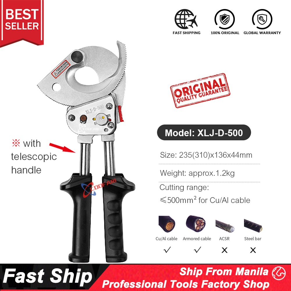 COOFARI Heavy Duty Ratchet Cable Cutter Cut Up To 500mm2 Ratcheting