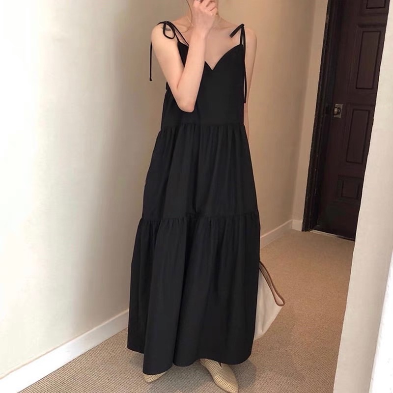 black dress shopee Ginevra black halterneck faux-pearl satin maxi dress