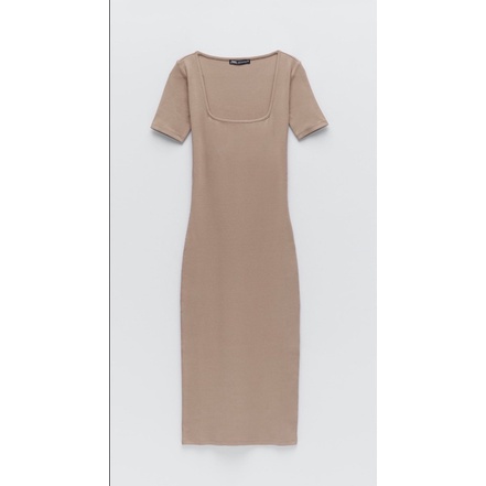 Zara Square-neck Ribbed Dress | Shopee Philippines