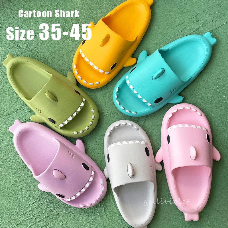 Adult Couple Cartoon Shark Slippers Indoor and Outdoor Jerung Selipar ...