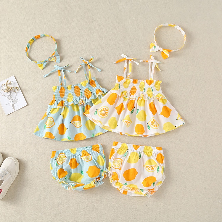 PINPOO 3pcs Baby Girl Clothes Cute Fruit Lemon Print Shorts Jumpsuit ...