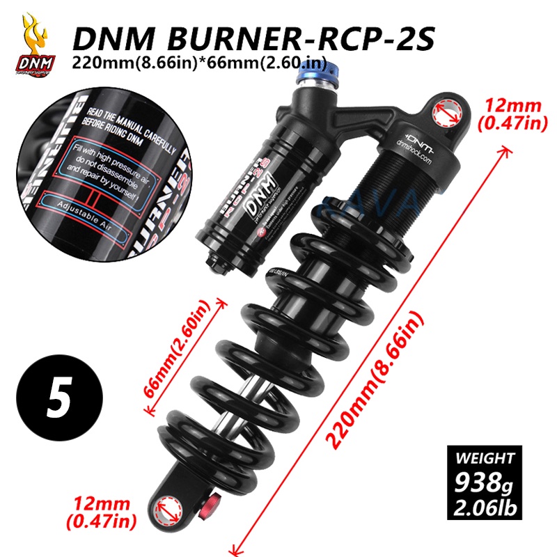 DNM BURNER-RCP2S Mountain Bike Rear Shock – 240mm Eye-to-Eye, 550 Lbs, Taiwan