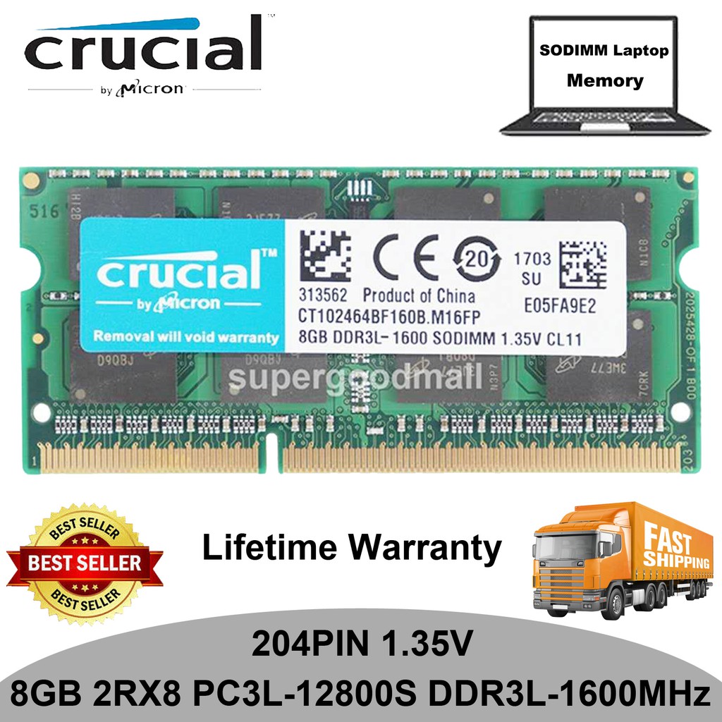 8gb Ddr3 Crucial 2x 8GB 2Rx8 PC3-12800S DDR3 1600Mhz SODIMM RAM