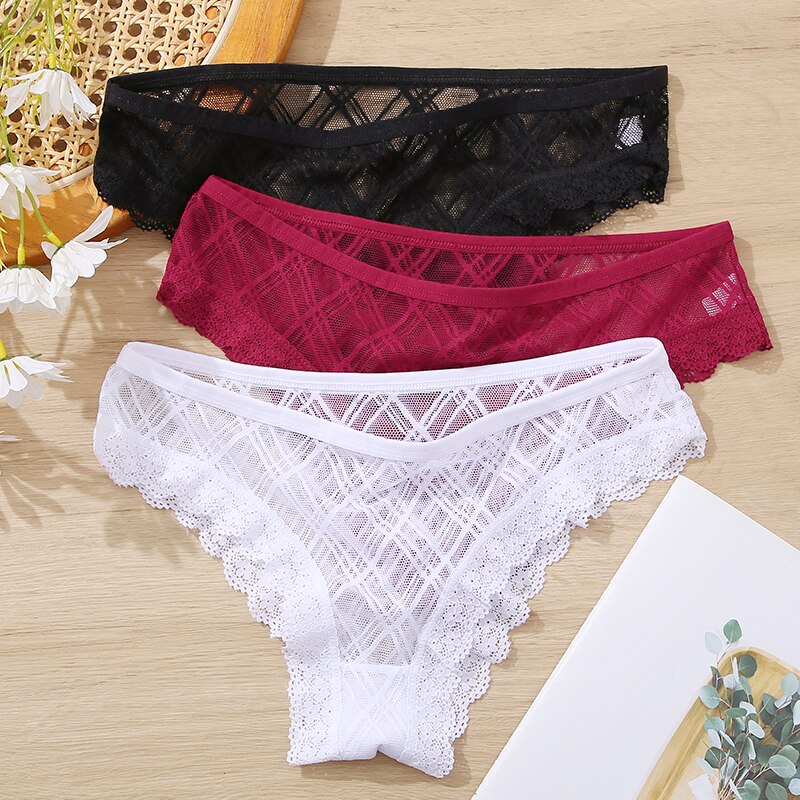 Take Talk 3pcs/Set Lace Panties Sexy LowRise Brazilian Underwear