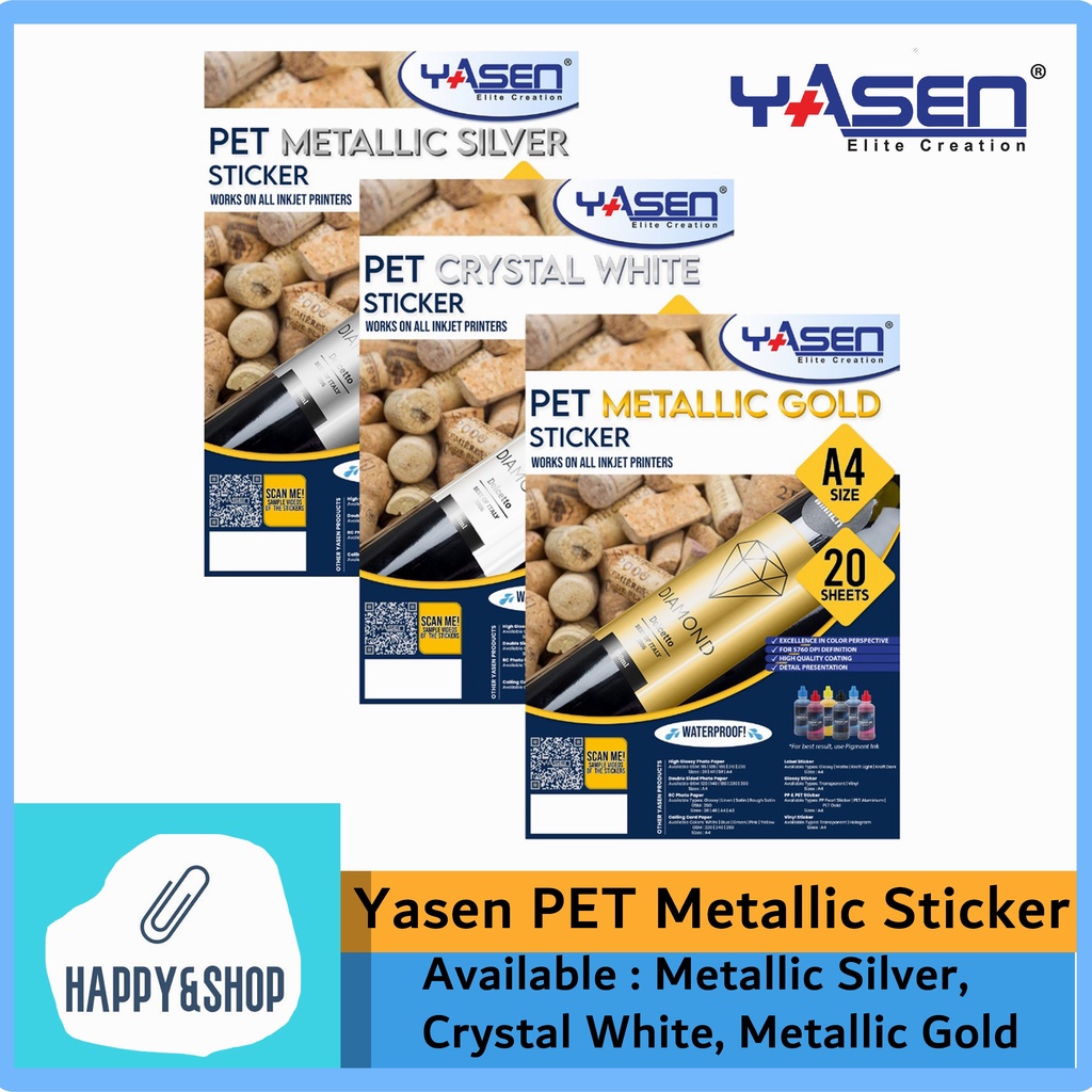 Yasen 20pcs PET Metallic Gold Sticker, Metallic Silver Sticker, Crystal ...