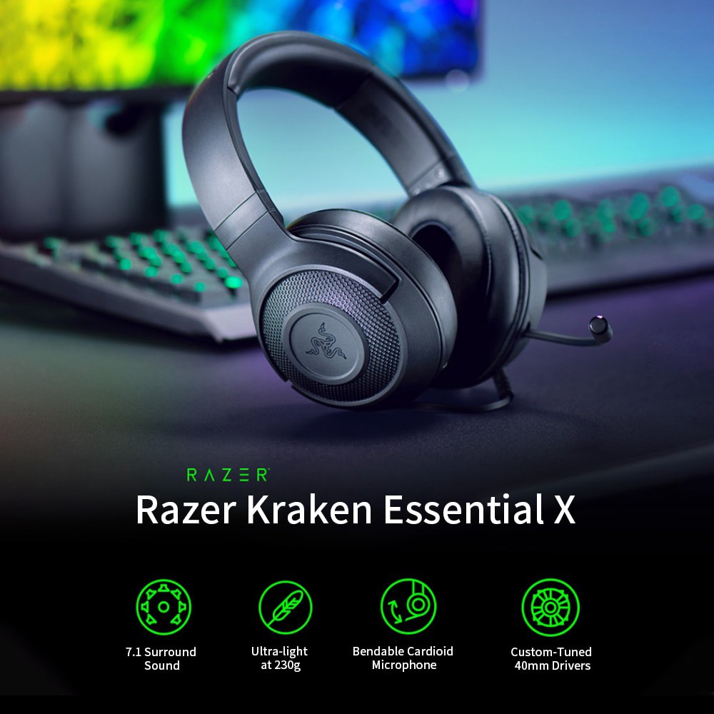 Razer Kraken X Original Gaming Headset 7.1 Surround Ultralight Noise Cancelling Headphones