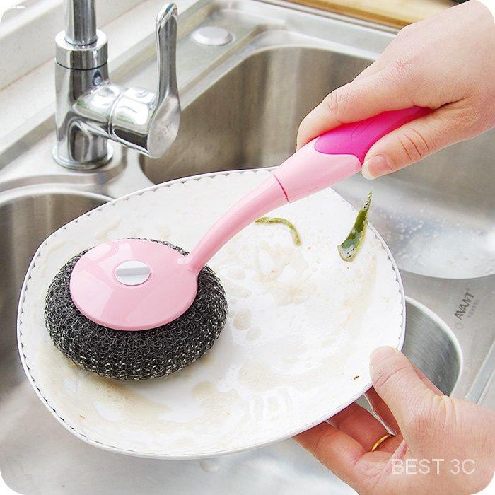 Cleaning Brushes ★JY★Stainless Steel Wool BAll Brush with Long Handle