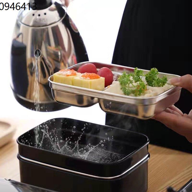 Square Six Button Stainless Steel Three Grid Lunch Box Japanese Simple  Thermal Lunch Plate Student Bento Box For Kids Meal - AliExpress