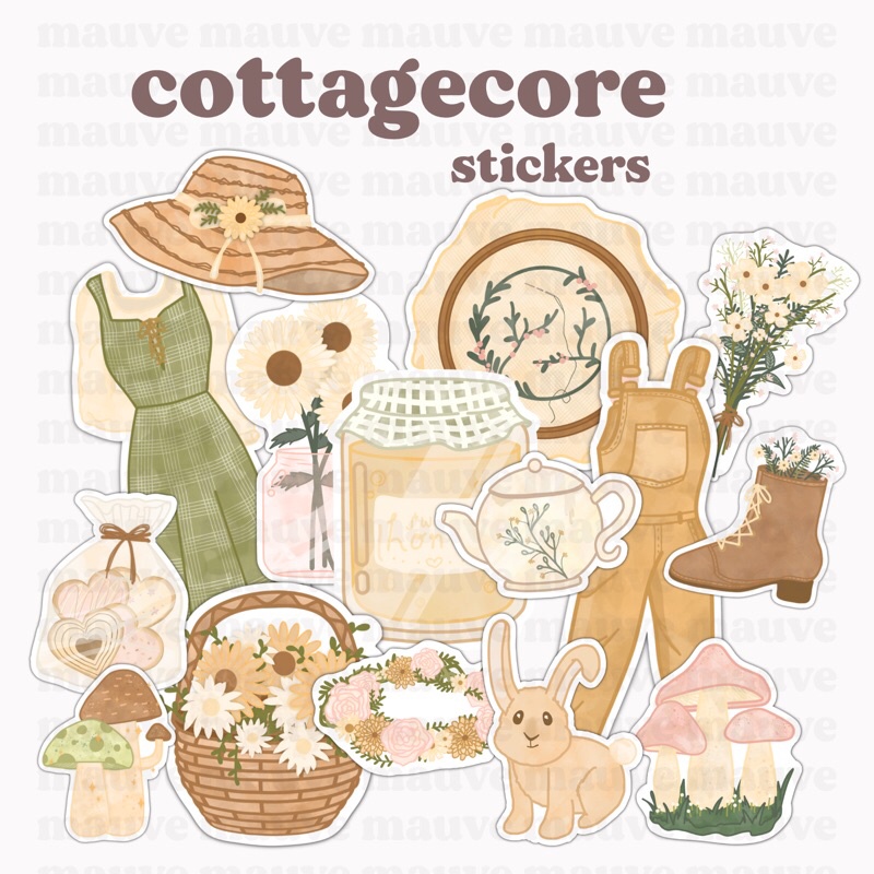 Cottagecore // 15 pcs Cute and Aesthetic Deco Stickers for Scrapbooks,  Bullet Journals, Planners
