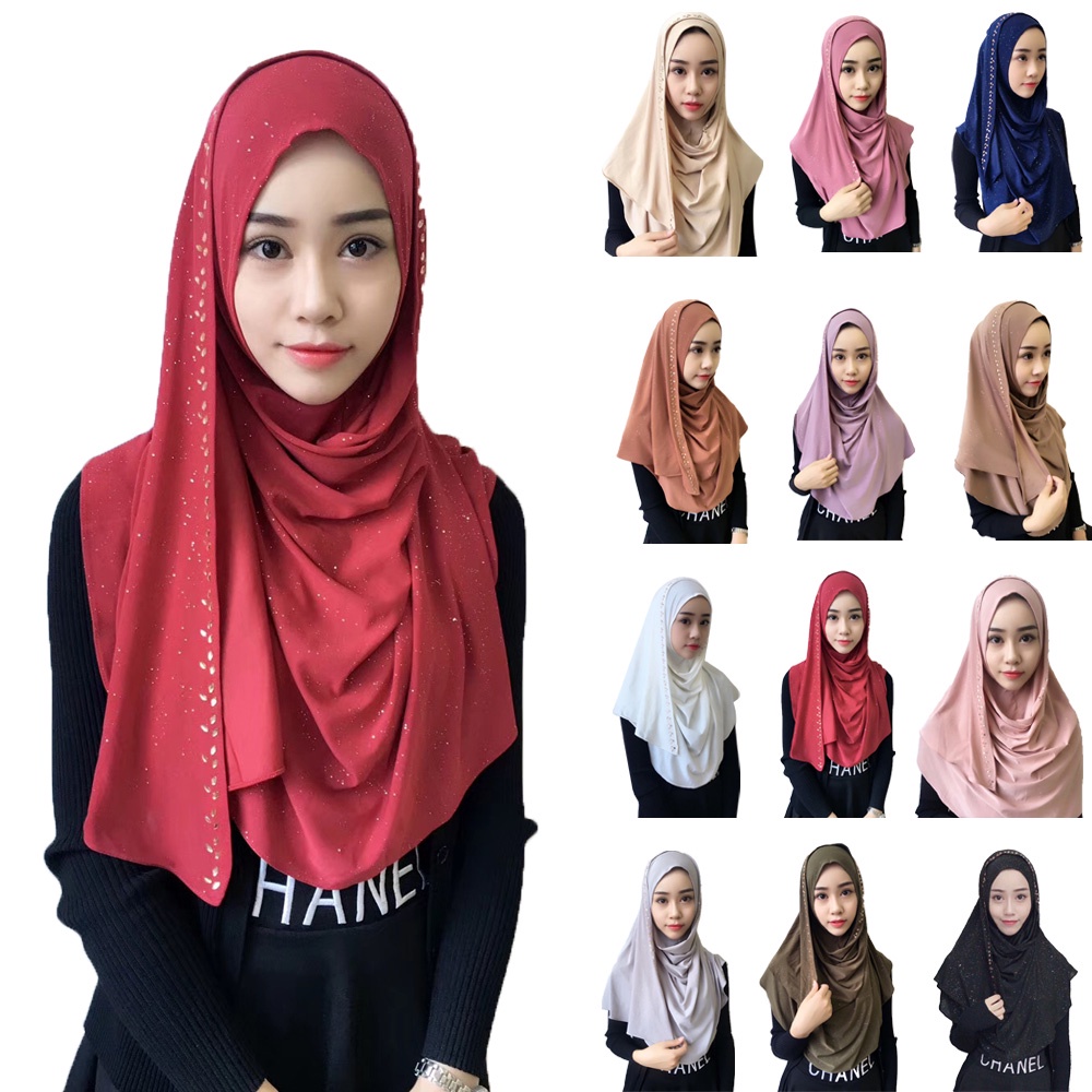 Muslim Hijab Women Long Scarf Malaysia Instant Hijabs Sprink Gold