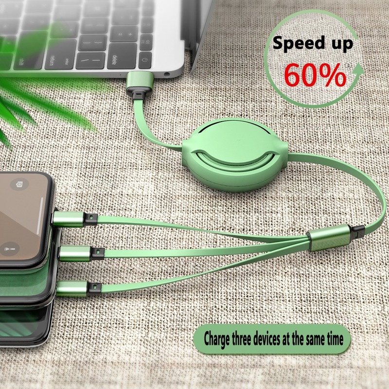 3 in 1 Retractable Durable Telescopic Fast Charging Data Cable Cord ...