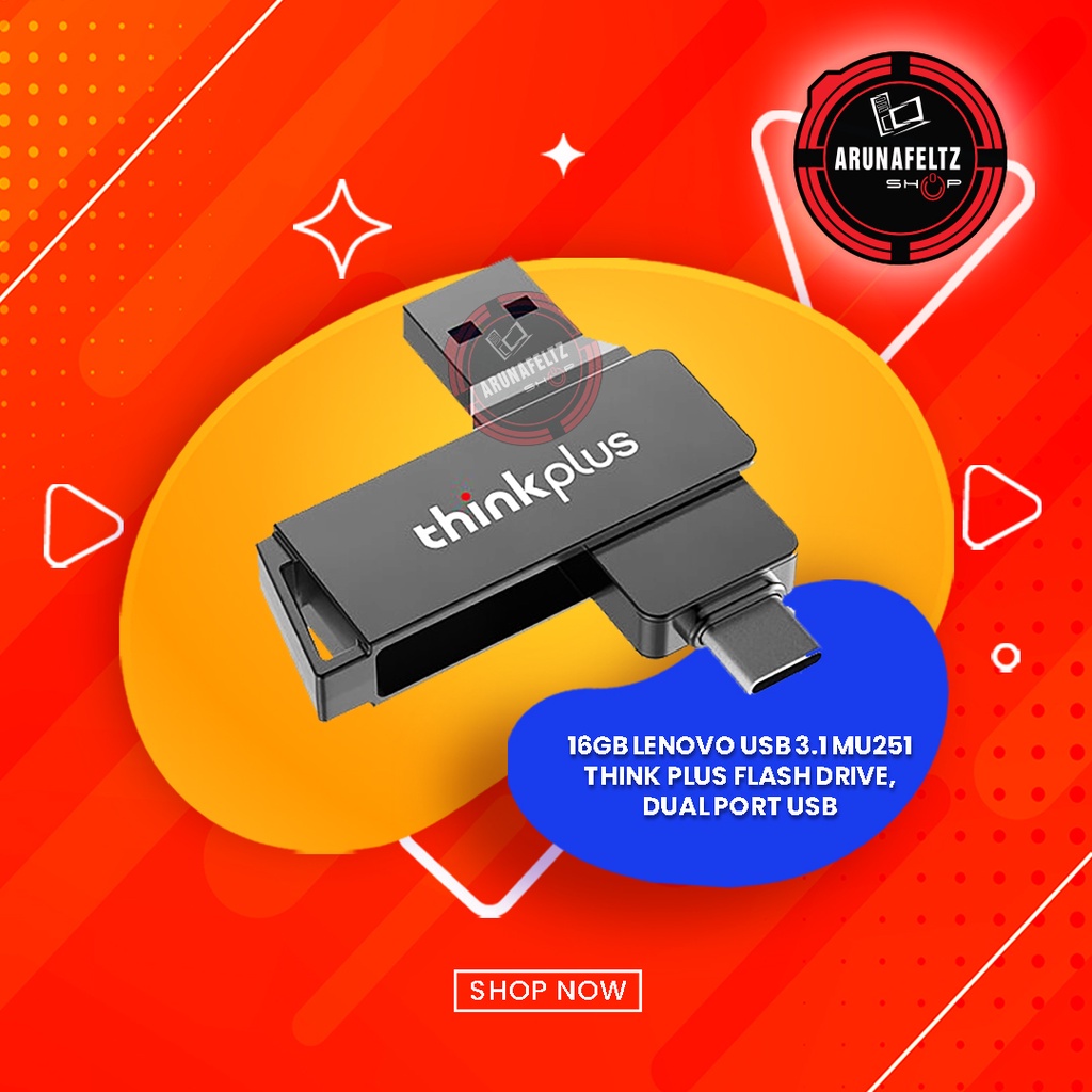 16GB LENOVO USB 3.1 MU251 THINK PLUS FLASH DRIVE, DUAL PORT USB-A ...