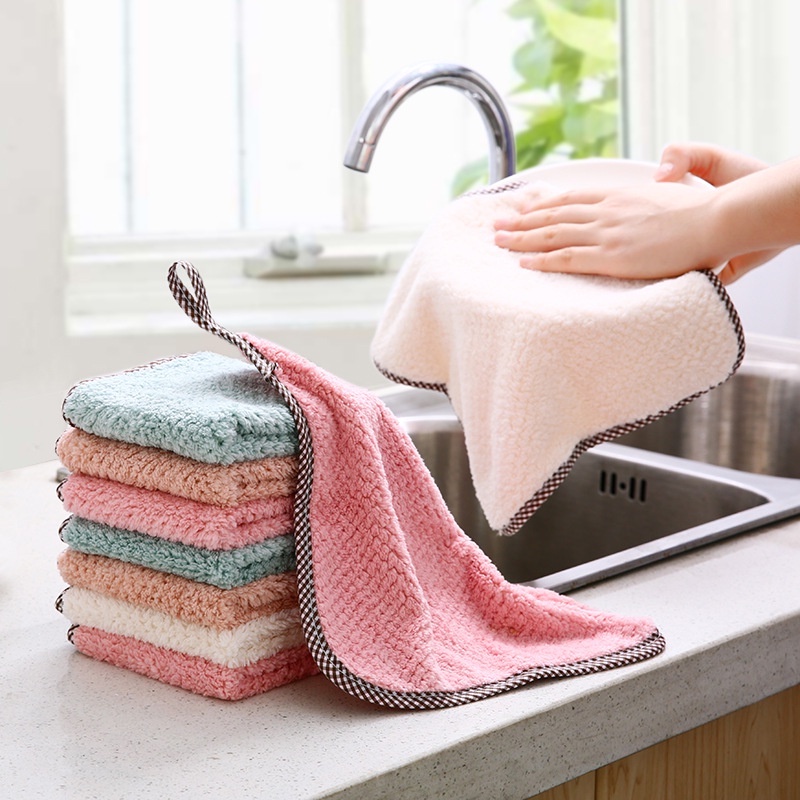 Kitchen Nonoily Dishwashing Cloth Coral fleece Thickened Cleaning
