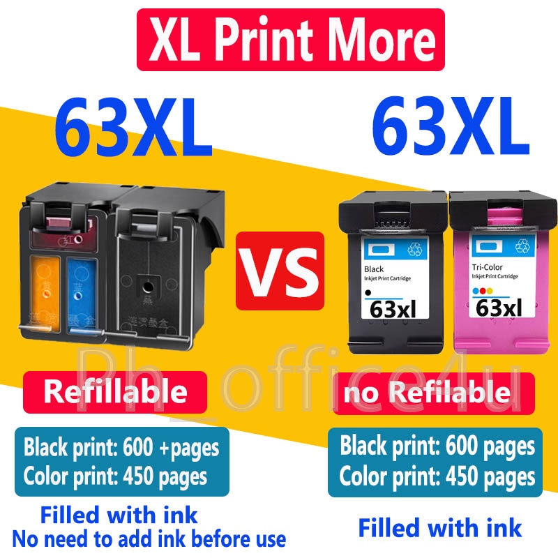hp 63 ink hp 63xl refillable ink cartridge for HP 1110 1112 2130 2131