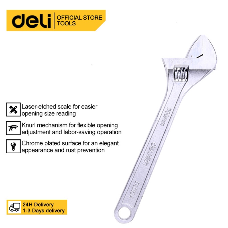 Deli Adjustable Wrench Multifunction Chrome-plated Wrench Forging ...