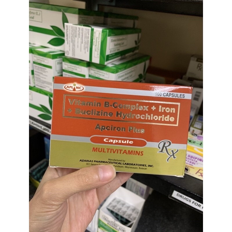 APCIRON PLUS , VITAMIN B COMPLEX + IRON + BUCLIZINE HCL 100 capsules