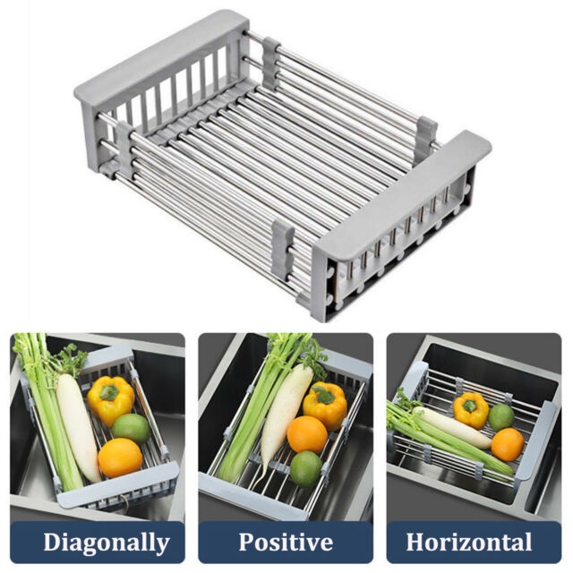 Expandable Dish Drying Rack Over Sink Stainless Steel Adjustable Dish ...