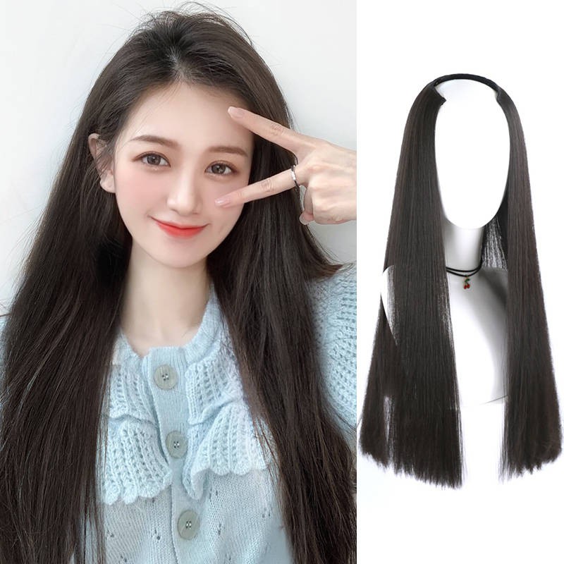 Wig Piece Female One Piece Wig Female Long Straight Hair Natural And Seamless Mid Length Hair 9615