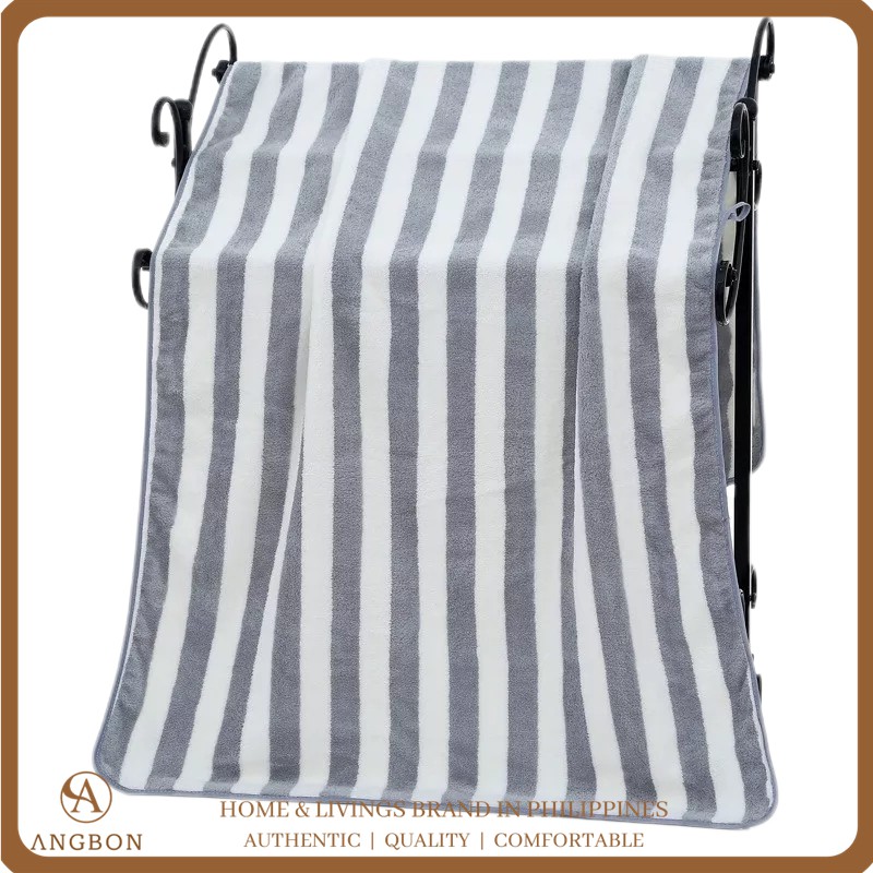 Angbon Cotton Bath Towel Highly Absorbent Striped Unisex Shower Towel ...