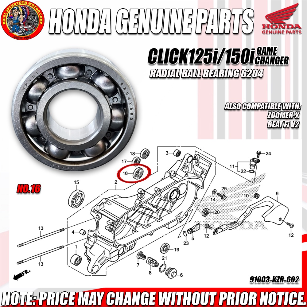 CLICK 125i/150i GC/ZOOMERX/BEAT Fi V2 RADIAL BALL BEARING (HPI) (GENUINE 91003KZR602