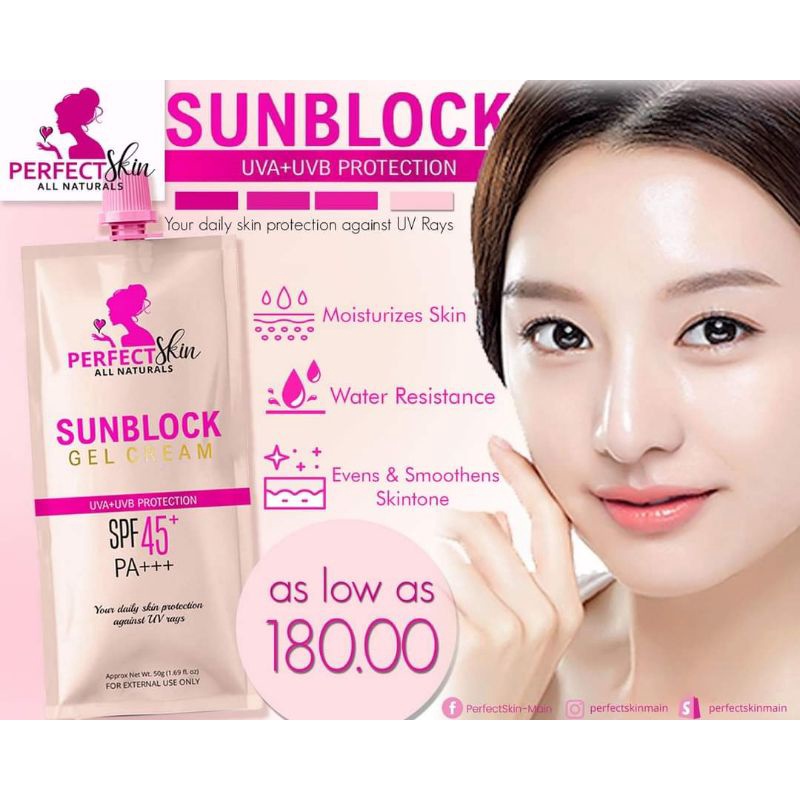 Perfect Skin Sunblock Gel Cream Spf45 50g Shopee Philippines